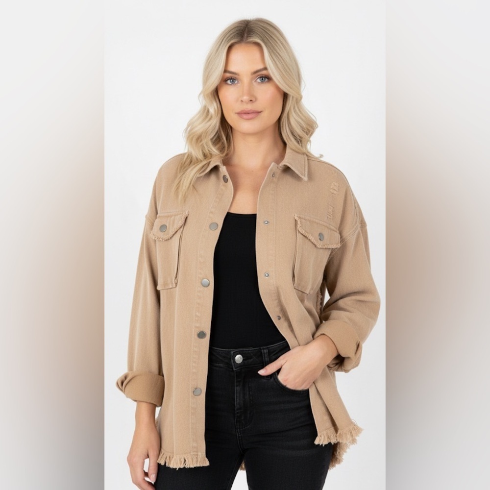 HEYSON Fringed Tan Jacket boho size small oversized
